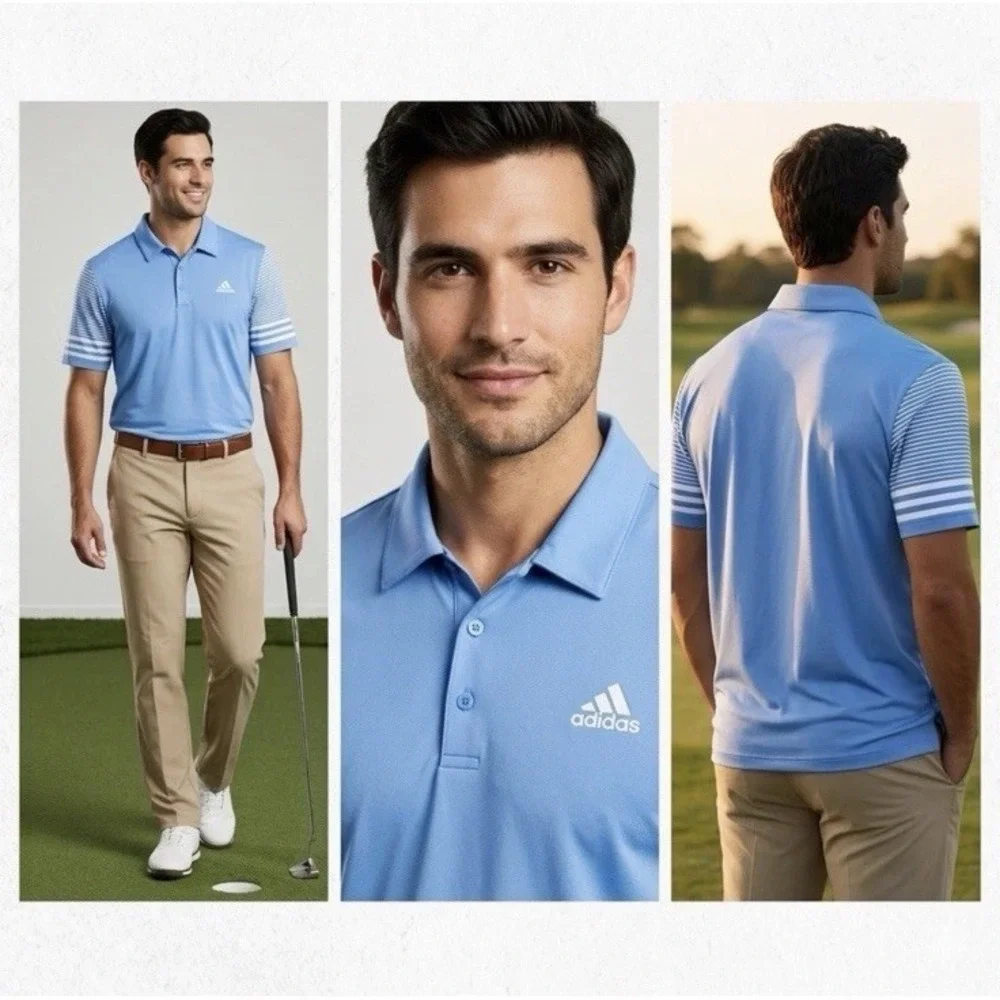 Adidas Golf Polo Shirt Mens XL Blue White Striped Sleeve FW19 Ultimate‎ Tech